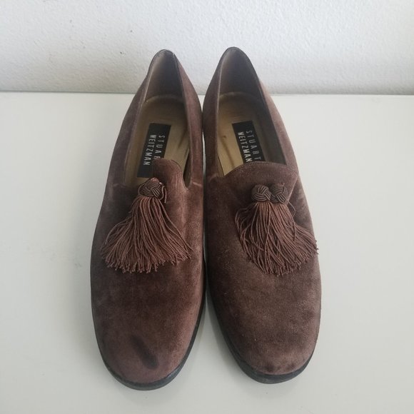 Stuart Weitzman tassel suede loafers choc brown 8M - Picture 4 of 13